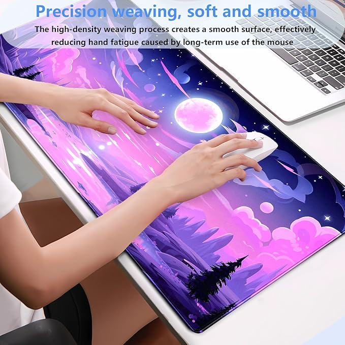 Purple Moon Lake Mouse Pad Pink Desk Mat XXL Large Gaming Mousepad Cute Kawaii Anime Aesthetics Computer Mat Keyboard and Mouse Pad Office Desk Decor 31.5 x 15.7 in
