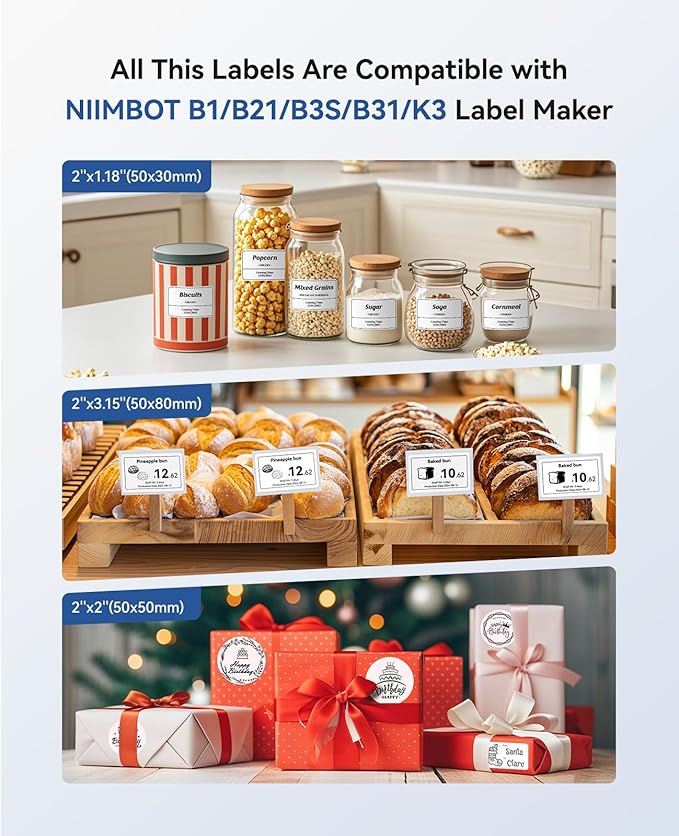 NIIMBOT B1 Label Maker Machine with Tape, Label Printer with 3 Rolls Stickers, 50x30mm/50x80mm White Label /50x50 Round Paper for Office Supplies, Home, Business