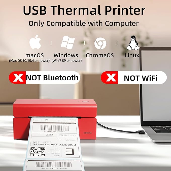 ORGSTA USB Shipping Label Printer - T001 4x6 Thermal Label Printer for Small Business, High Speed Label Printers for Shipping Package, Used for Ebay, Amazon, Shopify, Etsy, USPS, FedEx(USB Only)