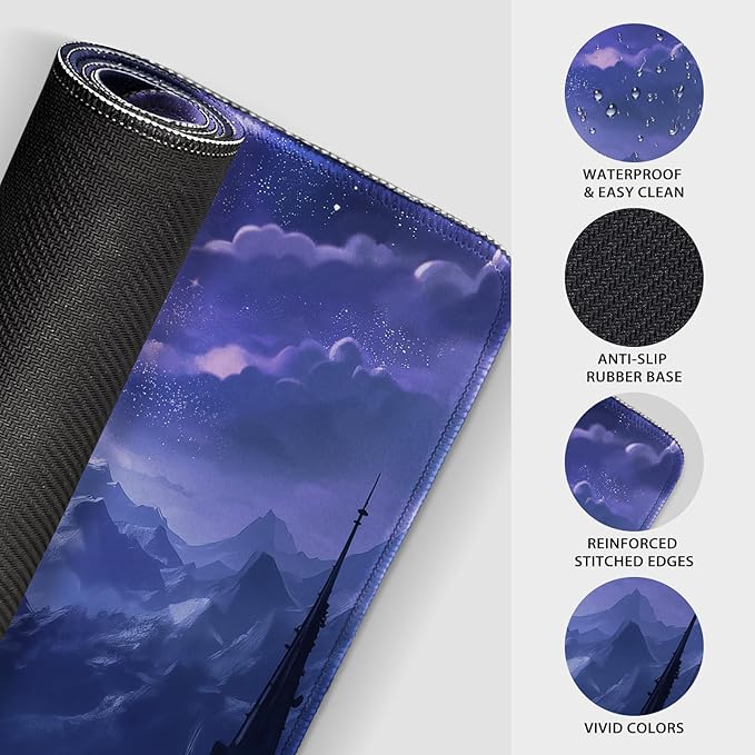 Fantasy Castle Night Scene Large Gaming Mouse Pad 31.5"x15.7"｜XXL Desk Mat, Non-Slip Rubber Base & Stitched Edges - Extended Waterproof Mousepad for PC/Laptop/Office/Home Decor
