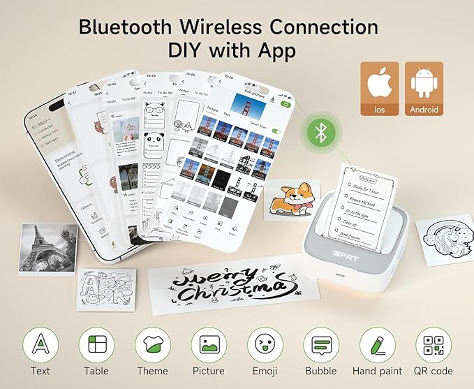 iDPRT Portable Sticker Maker Machine with 1 Roll Sticker Paper, Mini Printer Efficiently and Quickly, Thermal Printer for Study Notes, Pictures, DIY, Label, Free App with Multiple Templates, Grey