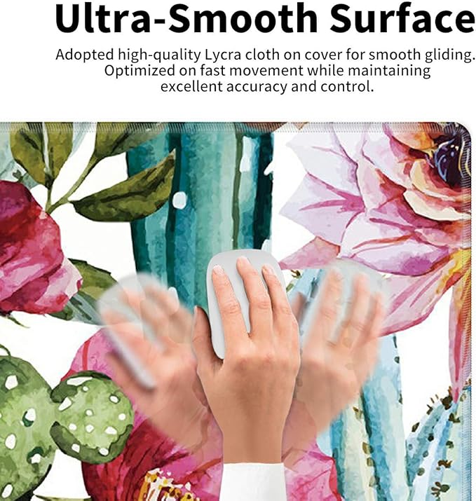 Big Desk Pad (31.5 X 11.8 Inch) Mat Accessories for Women Men - Protector Extended Mouse Pad for Office/Home, Writing Pad for Top of Desks +Cup Coaster, Cactus Flower