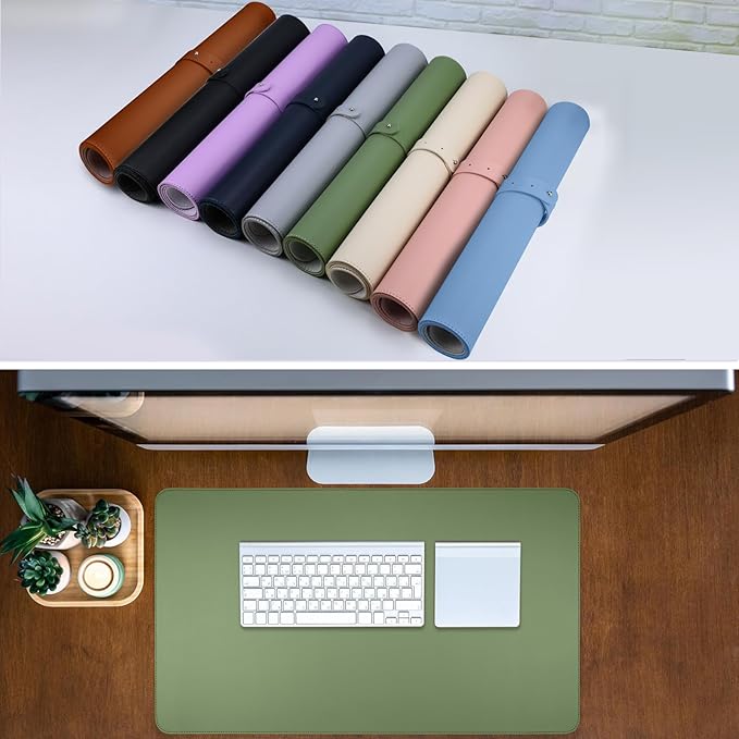 Cute Desk Mat Mouse Pad - 23.6"x13.8" Laptop Mat for Desktop - Non-Slip PU Leather Green Office Desk Accessory