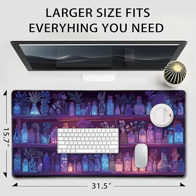Mystical Potion Bottles Gaming Mouse Pad 31.5"x15.7"｜XXL Desk Mat, Non-Slip Rubber Base & Stitched Edges - Extended Waterproof Mousepad for PC/Laptop/Office/Home Decor