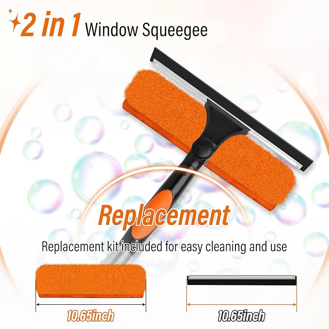 30FT High Window Cleaning Kit with Pole,2 in 1 Window Squeegee for Window Cleaning,5-24FT Professional Window Clean Pole Kit Include Replacement,180°Rotatable Squeegee for Indoor/Outdoor High Windows