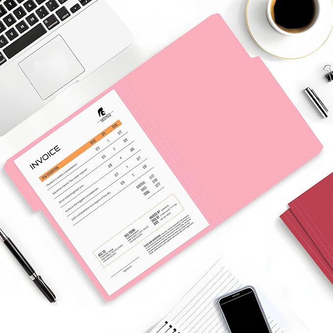 SUNEE File Folders, 150 Pack Manilla Folders 8.5 x 11, Colored File Folders Home Office School Supplies for Documents Files Paper, Red