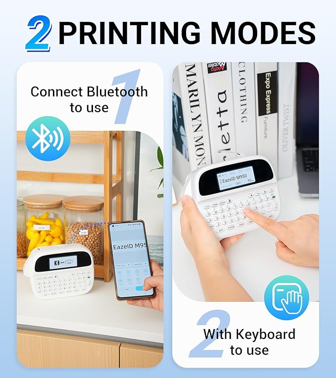 M950 Label Maker, Rechargeable Label Maker Machine with Labels-Waterproof, Bluetooth Labeler Portable, QWERTY Keyboard & Backlit LCD Screen for Home Office School