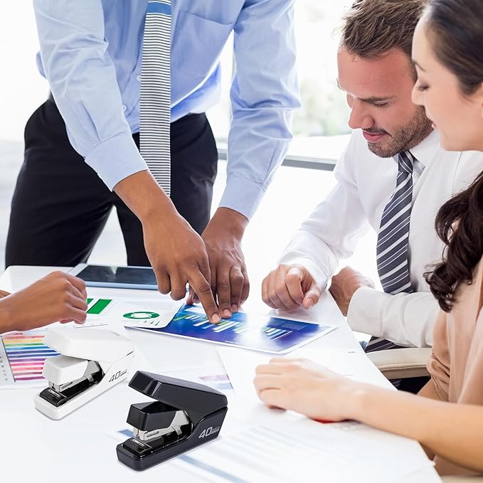 Deli Stapler, Effortless Staplers for Desk, 40 Sheet Capacity Heavy Duty, One Touch, No Effort, Easy to Load, with 2000 Staples & Staple Remover, 6 Pack, Black&White