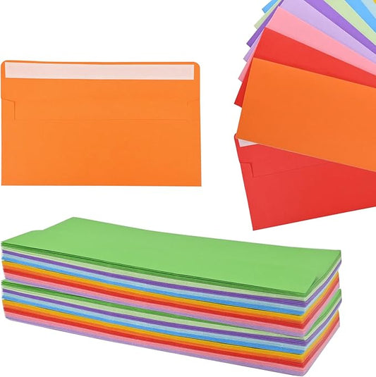 50 packages #10 Business envelopes, Mailing Envelopes, Self-adhesive standard Envelopes, for personal and business use, checks, mailing letters, invoices,4 1/8 x 9 1/2 inches (colored)