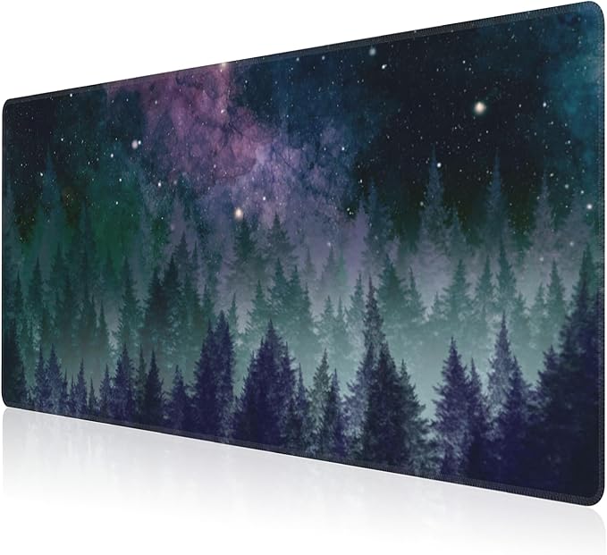 Mouse Pad, Large Galaxy Space Forest Desk Mat, Extended Non-Slip Gaming Keyboard Mousepad Desk Pad, Thick Stitched Edges Waterproof Mouse Mat 31.5"x15.7" (Night Sky Forest)