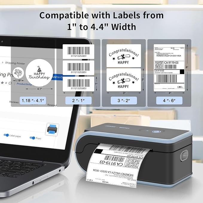 JADENS Bluetooth Thermal Label Printer, Wireless Label Printer with Built-in Paper Bin, Compatible with iOS, Android, Windows, Mac, Chromebook, Widely Used for Etsy, Ebay, Shopify, USPS