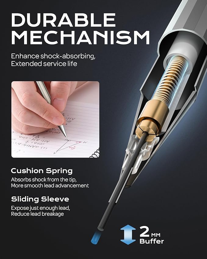 Nicpro 4 Pack Metal Mechanical Pencil Set 0.9mm, MB1000 Lead Drafting Pencil 0.9 mm with 8 Tube HB #2 Lead Refill, 3PCS 4B Eraser, 9 Cap Eraser for Artist Writing, Sketching, Drawing- Come with Case