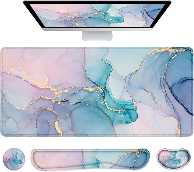 LATEEFAH Desk Mat, Mouse Pad with Wrist Rest, 4-in-1 Large Mouse Pads for Desk, Ergonomic Mouse Pad and Keyboard Wrist Rest Gaming Keyboard Mat for Office, Home