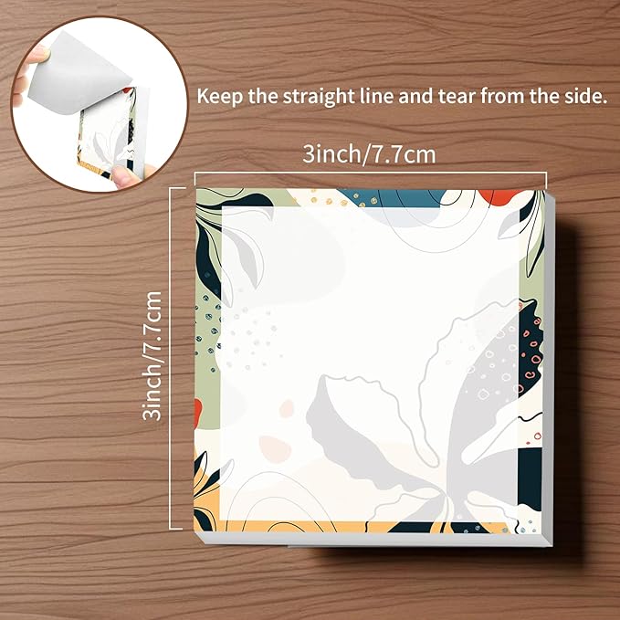 Sticky Notes, 2 Pads, 3x3 inches, Cute Colorful Fun Self-Stick Note Pads, Easy Post, Strong Adhesive Notepad Abstract Plants