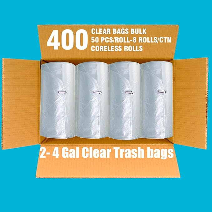 BEIDOU-PAC 2-4 Gallon Trash Bags, 400 Count Bulk, Clear Plastic Recycling Bags, Small Multi-purpose Garbage Bags for Business Home Bathroom Kitchen Commercial and Industrial
