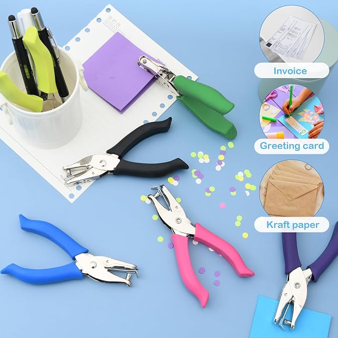 Chumia 12 Pieces Single Hole Punch Handheld 1/4 Inch Hole Paper Punch with Grip Handles Circle Single Shape Puncher for Craft Paper Greeting Cards Scrapbook Notebook (Bright Color)