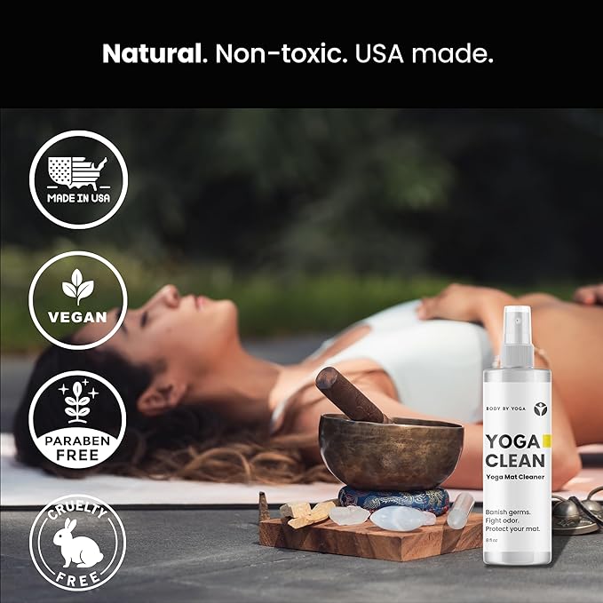 Yoga Clean - Premium Yoga Mat Cleaner Spray, Natural Plant-Based Deodorizer with Essential Oils | Refreshing Aromatherapy Scent | 8 oz Safe for Cork, Rubber & All Fabrics, Made in the USA