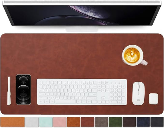 Distressed Leather Desk Mat - Non-Slip PU Desk Pad for Office and Home - Desk Organization and Accessories - Ideal for Large Mouse Pad and Desk Mats on Top of Desks(Mahogany,31.5"x 15.7")