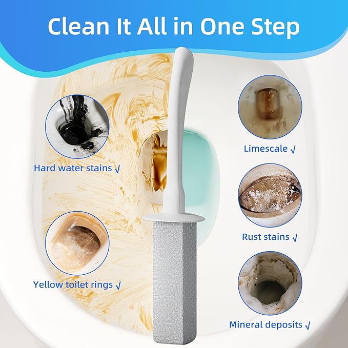 LZLOOK Toilet Brush and Holder Set with Pumice Stone – Long Handle Toilet Bowl Brush, Anti-Splash Scrubber, Ventilated Drip-Free Base, Deep Cleaner for Hard Water Stains, Limescale, Toilet Rings, Grey