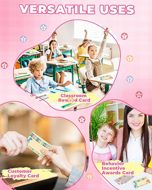 UCEC 200 Pieces Punch Cards for Classroom with Star Hole Punch Shapes, Incentive Loyalty Reward Card with Handheld Single Punch Kit to Behavior for Business Home School Kids Students Teachers