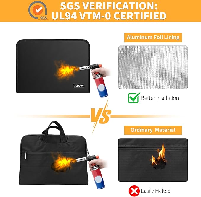 JUNDUN 5200℉ Fireproof Document Organizer, Multi-Pockets Accordion File Organizer with Zipper & Labels, Upgraded Heat Insulated 13 Pockets Expanding File Folder for Letter A4 Files and More