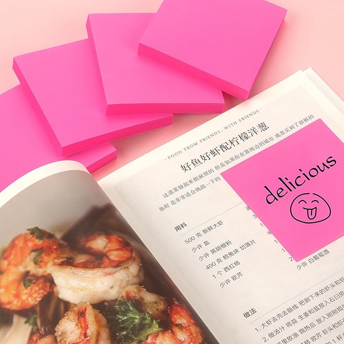 Sticky Notes 3x3 Pop Up Self-Stick Notes Pads with Bright Colors, Easy to Post for Office, School, Home, 4 Pads/Pack, 90 Sheets/Pad (Rose Red)