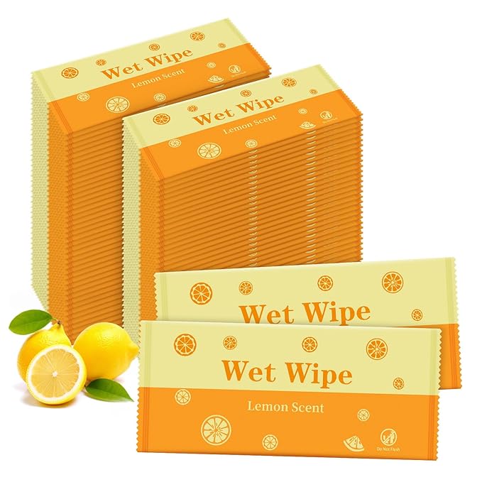 Hand Wipes Travel Size, 500 Pcs Wet Wipes Individually Wrapped for Barbecue, Seafood Boil Party, Restaurant, Lemon Scent