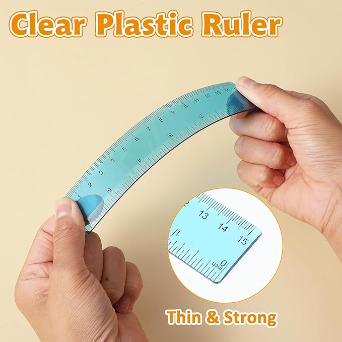10 Pack Plastic Ruler 6 Inch 5 Assorted Color Small Plastic Ruler Straight Edge Ruler Flexible Ruler Measuring Tool Rulers Bulk for Kids School Office Classroom