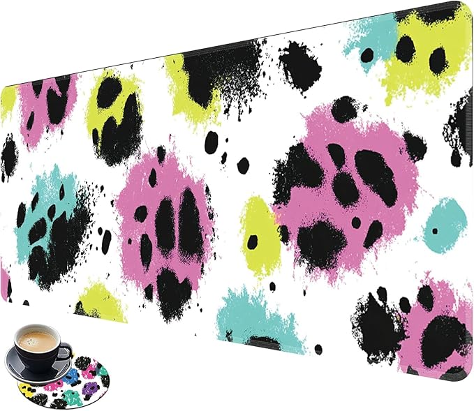 Desk Mat Large Gaming Mouse Pad (31.5x11.8 inch) with Stitched Edges, XL Mouse Pad +Coaster, Extended Mouse Mat Keybroad Mousepad Non-Slip Rubber for Gamer Men Women, Color Leopards