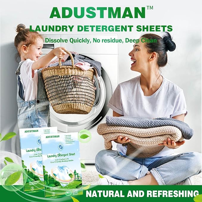 Laundry Detergent Sheets (Strips) Liquidless 62 Loads Fresh Eco Friendly Hypoallergenic Kind For Sensitive Skin,Plastic Free Low Sudsing Washing Supplies For Mothers Gifts