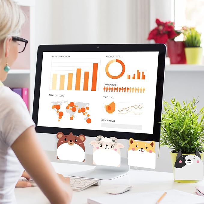 Yinder 24 Pads Cute Sticky Notes Kawaii Fun Animal Sticky Notes Pads Bulk Cartoon Memo Self Adhesive for Veterinary Gift Office School Tab Party Supplies(Multi Animals)