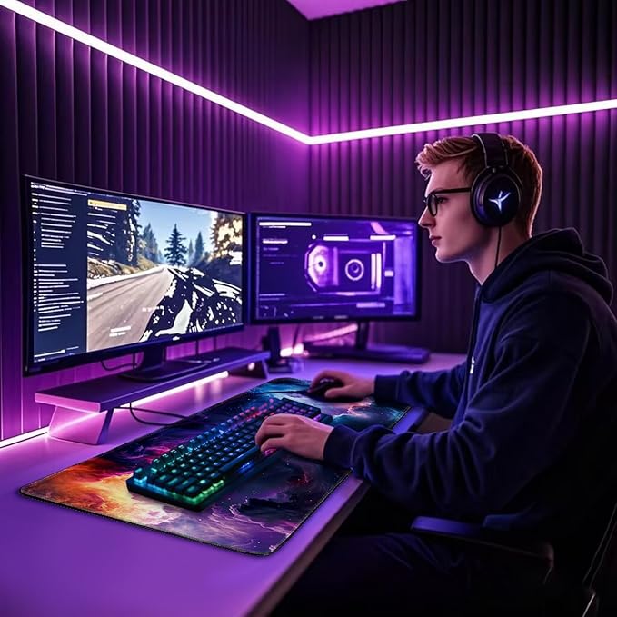 Large Gaming Mouse Pad 31.5"x15.7"｜XXL Desk Mat, Non-Slip Rubber Base & Stitched Edges - Extended Waterproof Mousepad for PC/Laptop/Office/Home Decor