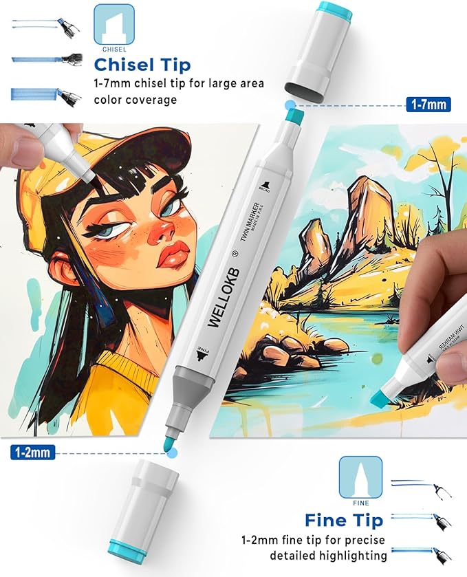 Alcohol Markers, 80 Colors Dual Tip Art Colored Markers for Adult Coloring Book, Painting, Drawing, Alcohol Based with Carrying Case for Adult Kids