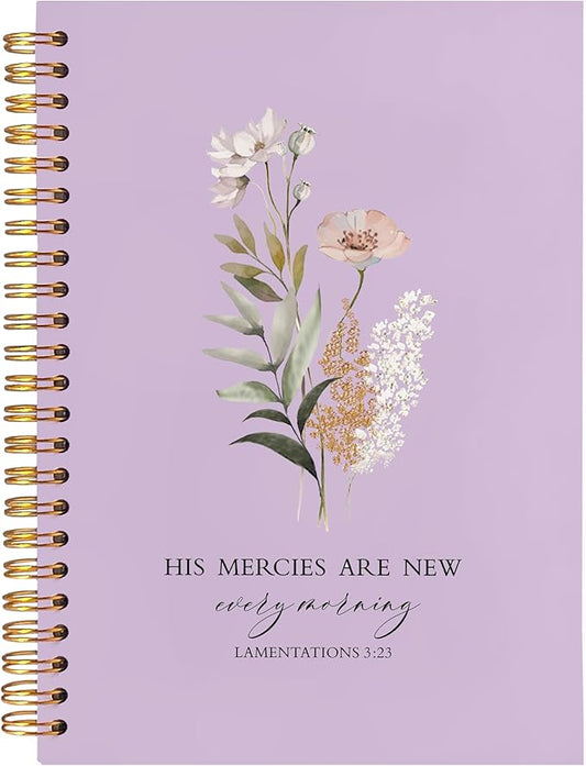 BearCake Purple Bible Christian Journals Floral Notebooks for Women Note Taking,Prayer Journal for Women, His Mercies are New Every Morning,Bible Study Journal for Women 5.5x8.3