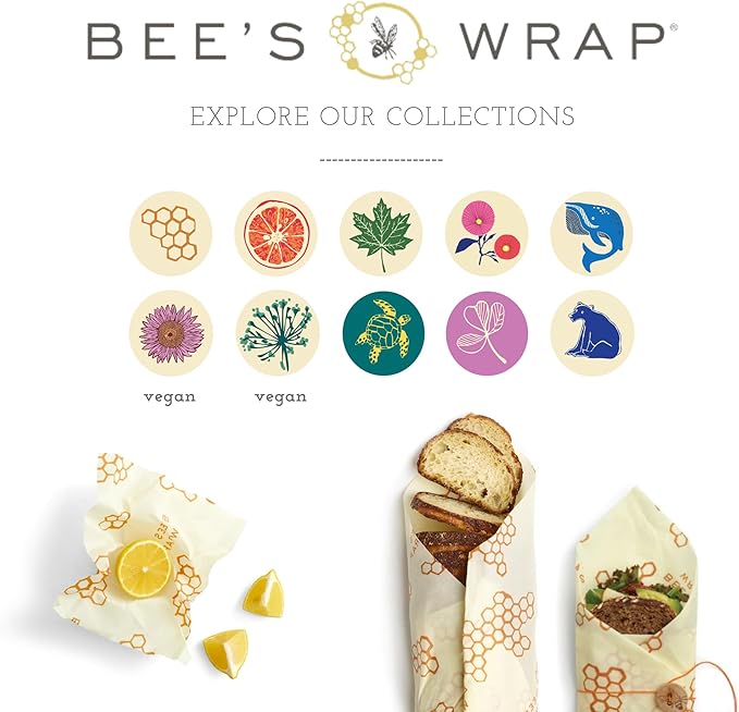 Bee's Wrap Vegan Beeswax Wraps for Food - 2 Meadow Magic Produce Bags - Made in USA Reusable & Organic Food Wraps & Reusable Produce Bags - Eco-Friendly Alternative to Aluminum Foil & Plastic Wrap