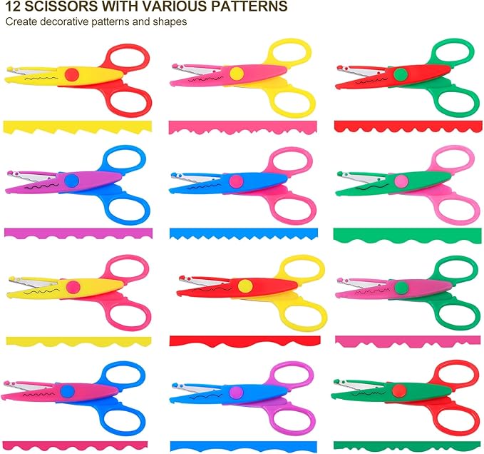 UCEC Craft Scissors - Decorative Edge, 12 Pack, Colorful Color, Zig Zag & Pattern Scissors for Crafting & Scrapbooking