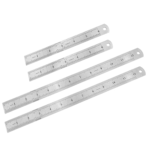 Stainless Steel Ruler Set, 12 Inch and 6 Inch Metal Straight Edge Rulers for Craft, Office and Engineering, 4-Pack