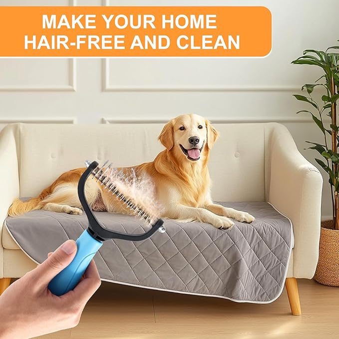 ZQJKLE Cat & Dog Grooming Gloves for Shedding Brushes 1 Pair and Pet Grooming Rake 1PC, Double Sided Dematting, Deshedding Brush & Massage, Safe for Dogs & Cats