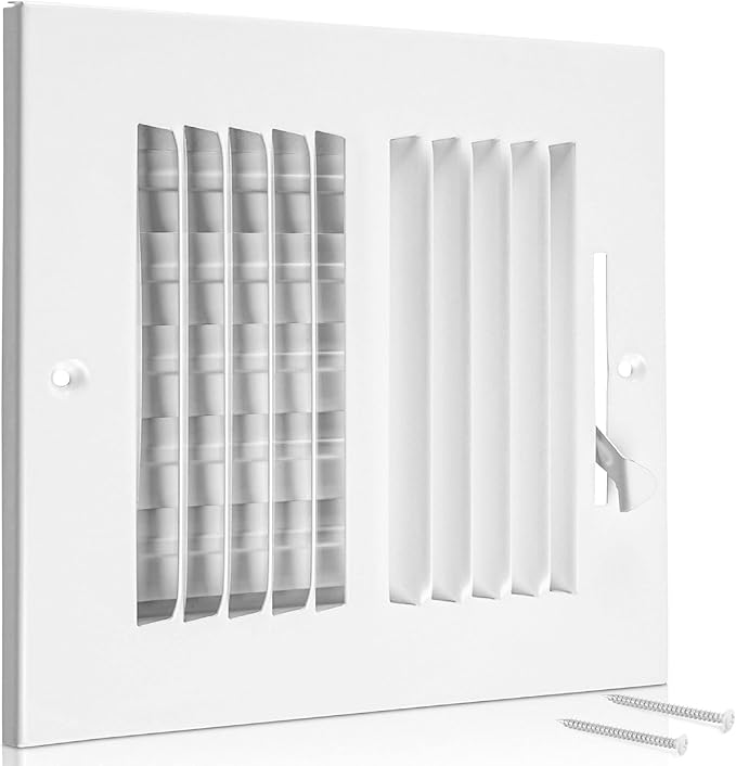 Ceiling Register - Air Vent Covers for Home Ceiling or Wall - 8X6 Inch (Duct Opening) 2-Way White Grille Register Cover with Adjustable Damper for HVAC Heat and Cold Air Conditioner