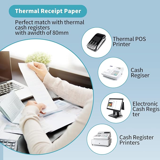 MFLABEL 3-1/8" Thermal Paper Rolls - 10 Rolls x 230ft, Compatible with Star Micronics, Epson, IBM & POS Receipt Printers | Smudge-Proof 80mm Credit Card Paper for Clear Transactions