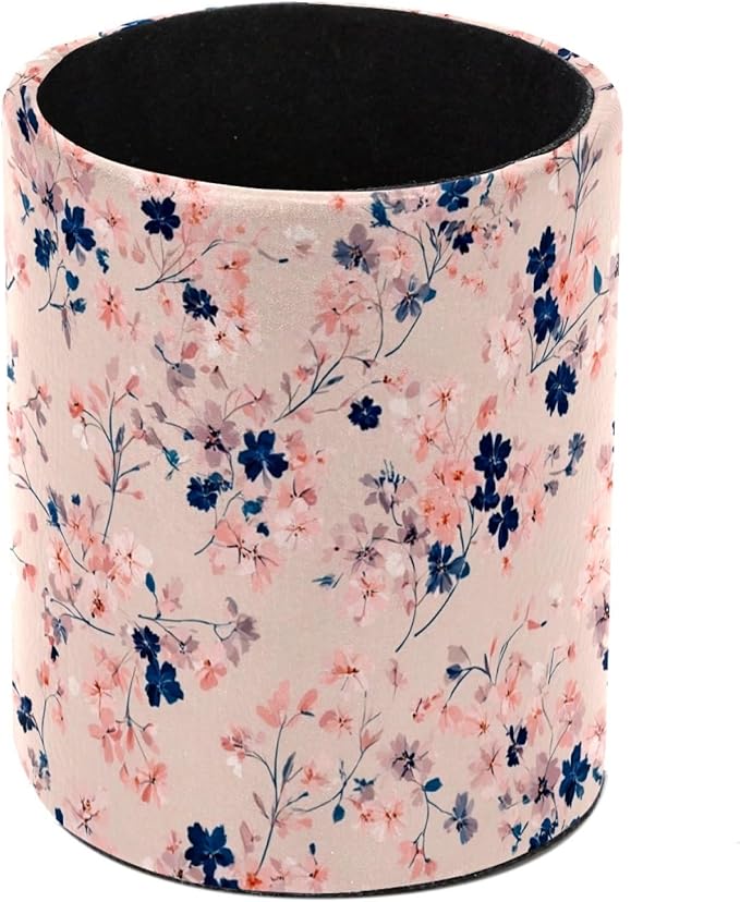 Leather Pen Holder for Desk Pink Floral Pencil Cup Desktop Organizer Makeup Brush Holders Office Supplies for Home, Kids & School