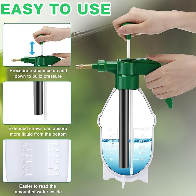 2 Pcs 27 oz Handheld Pump Spray Bottle Garden Spray Bottles Lawn Pressure Hand Pump Sprayer with Adjustable Nozzle for Chemicals Watering Weeds Garden and Car Detailing & Washing (Green)