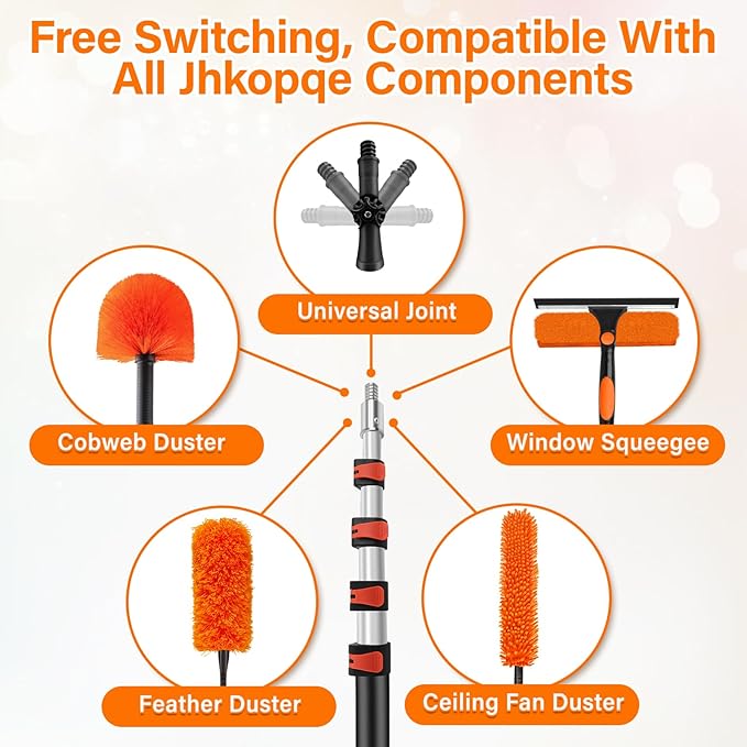 26FT High Reach Duster Cleaning Kit with 20FT Pole | 4-in-1 Tool Set with Universal Swivel Joint | High Ceiling Fan Cleaner, Microfiber Duster, & Window Squeegee for Safe High-Reach Cleaning