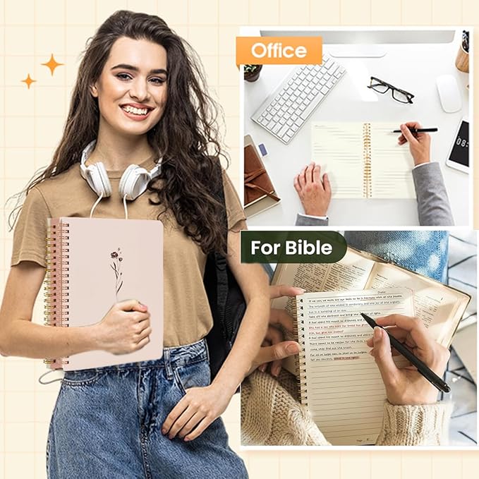 XIUSHE 3 Pack Hardcover Spiral Notebook Spiral Journals for Women 160 Pages, 6.3 x 8.3 Inches,100gsm Paper,Cute College Ruled Notebook,Back Pocket,Office Supplies (CS-fashion)