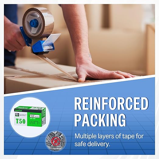 meite T50 Staples, 1/2 Inch Length Heavy Duty Staples for Staple Gun, Galvanized, 20 Gauge 3/8 Inch Crown, Compatible with T50 Staple Gun, Ideal for Upholstery, Construction, Furniture (5,000 Counts)