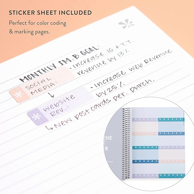 Erin Condren 7” x 9” Lined Spiral Notebook, College-Ruled Layout with 80 Lb. Paper, Cherry Cover, 160 Lined Notebook Pages, Platinum Coil, Stickers Included