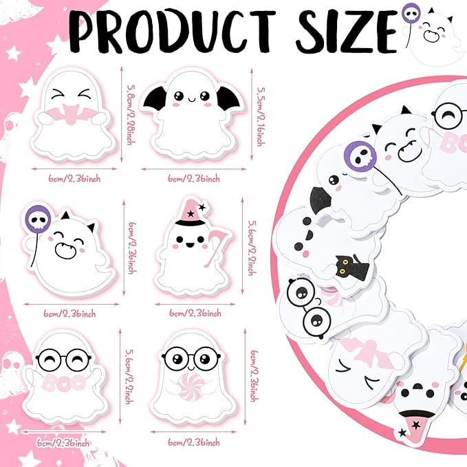 Yinder 24 Pads Cute Sticky Notes Kawaii Fun Animal Sticky Notes Pads Bulk Cartoon Memo Self Adhesive for Veterinary Gift Office School Tab Party Supplies(Ghost)