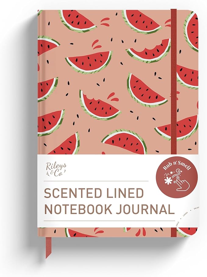 Rileys & Co Notebook Journal for Writing 8 x 6 Inches, Hardcover Daily Journaling Diary - 240 Lined Pages - Compact Notebook for Women, Men, Kids, Work and Travel (Scented Watermelon)