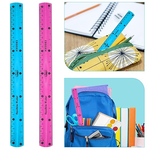Vin Beauty 2 Pcs Flexible Ruler 30cm/12in Bendable Scale Ruler Plastic Clear Straight Edge Ruler Soft Shatterproof Ruler for Kids Students School Classroom Adults Office Stationary (Pink, Blue)