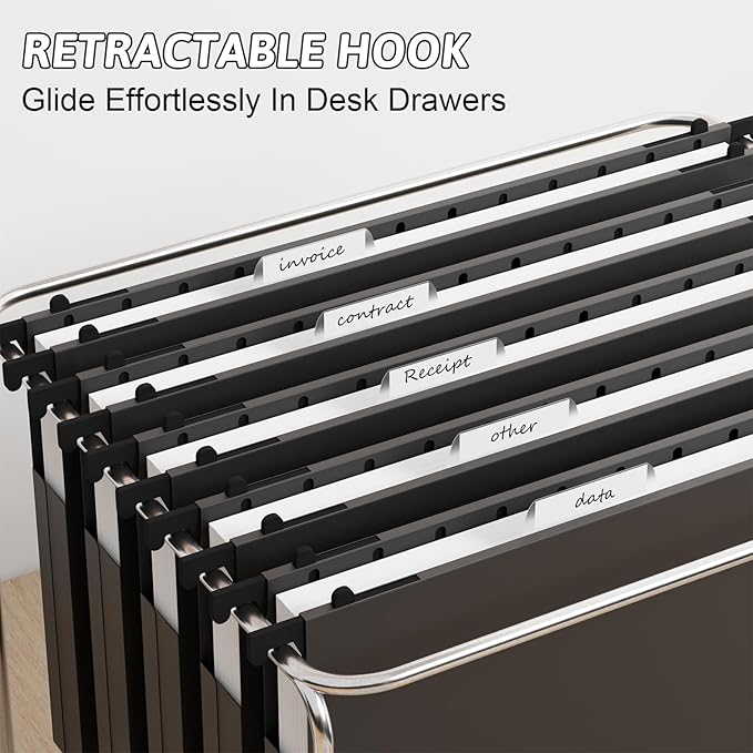 Plastic Legal Size Hanging File Folders,Heavy Duty 1 Inch Expansion,12 Pack Reinforced Black Legal Hanging Folders Expandable,Adjustable Tabs,File Cabinet Folders for Bulky Files